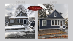 Before and After photos of a James Hardie siding installation job in Quincy, MA