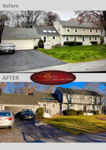 Before and after photos of a James Hardie siding installation job in Cohasset, MA