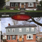 Before and after photos of a James Hardie siding installation job in Brookline, MA