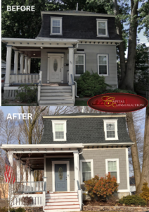 Before and after photos of a James Hardie siding installation job in Dorchester, MA