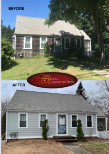 Before and after photos of a James Hardie siding installation job in Billerica, MA