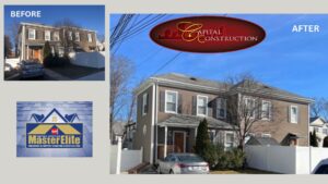 Before and after photos of GAF Roofing installation in Waltham, MA