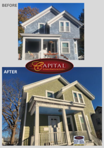 Before and after siding job in Fall River